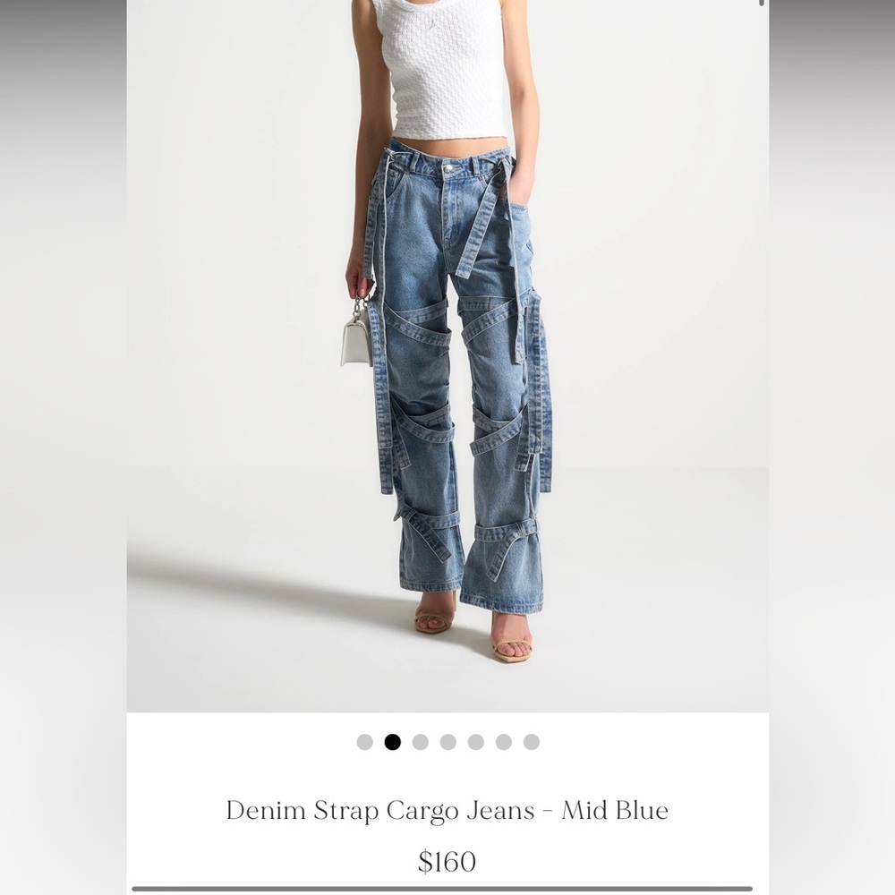 maniere de voir Denim Strap Cargo Jeans - Mid Blue
retail $160 
US 2
brand new